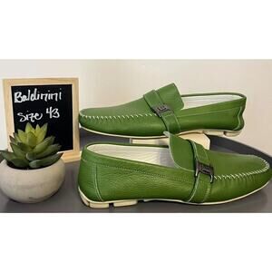 Baldinini Green Leather Loafer Driver Style Men's Casual Size 43 US 10